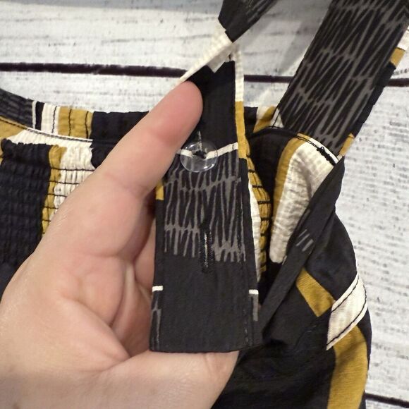 Anthropologie Square Neck Waistless Midi Dress Black Yellow Flowy Size XXS Boho - Picture 7 of 13